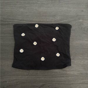 Hollister Black Crop Top with Daisy Embroidery